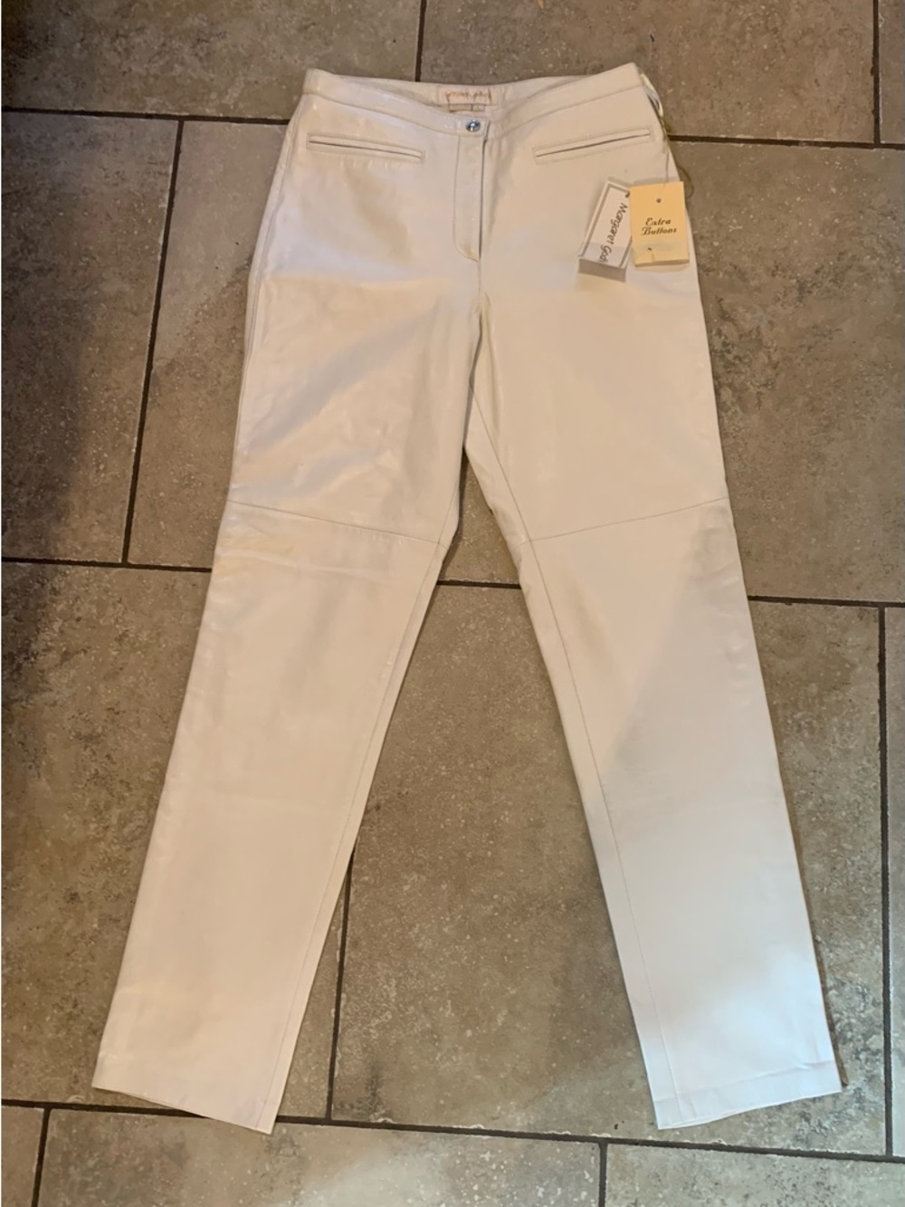 Vintage Margaret Godfrey White Genuine Leather Pants NWT Size 8 Straight Leg